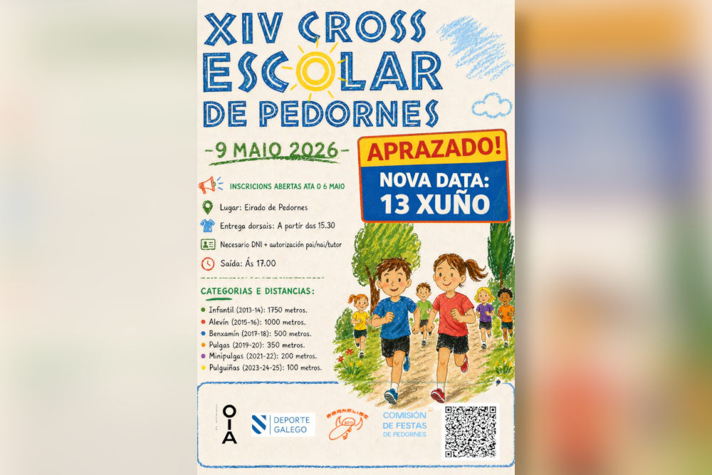 O Cross Escolar de Pedornes aprázase ao 13 de xuño pola previsión de chuvia